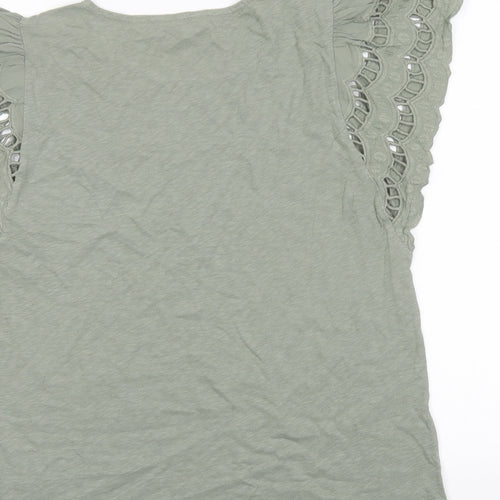 Marks and Spencer Womens Green Cotton Basic T-Shirt Size 12 Round Neck