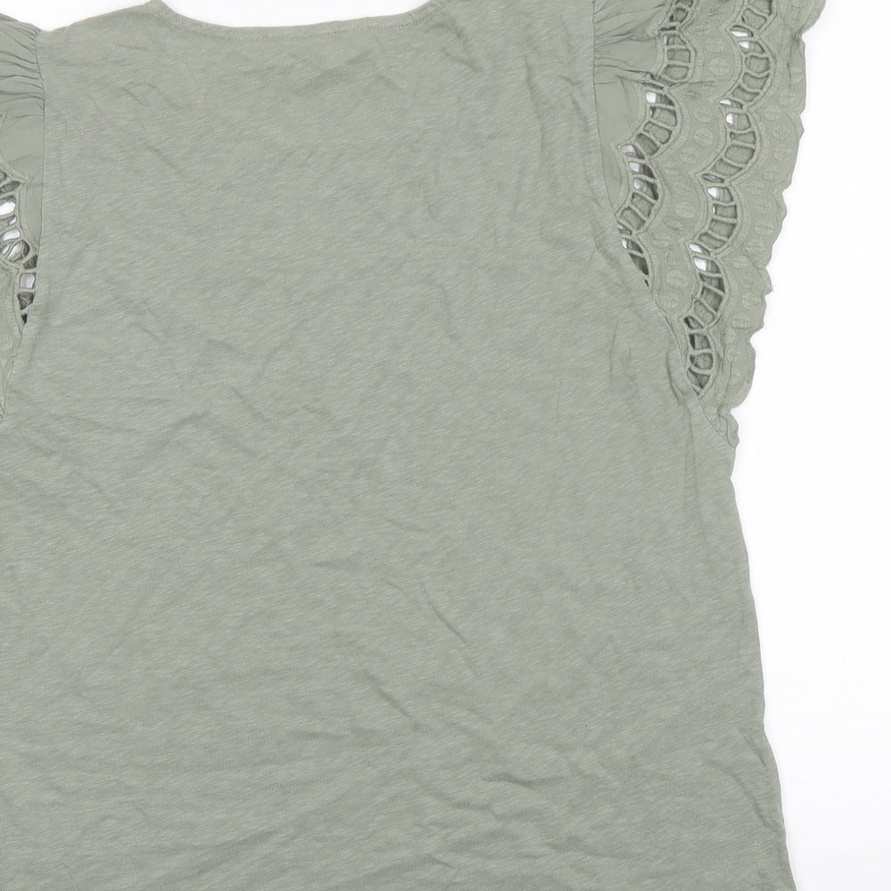 Marks and Spencer Womens Green Cotton Basic T-Shirt Size 12 Round Neck