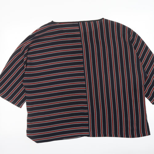 Marks and Spencer Womens Blue Striped Polyester Basic T-Shirt Size 18 Round Neck