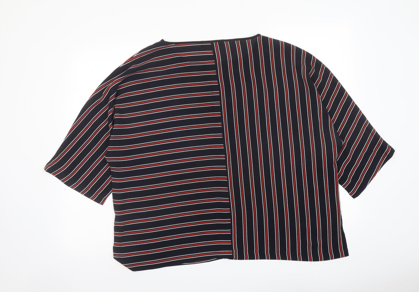 Marks and Spencer Womens Blue Striped Polyester Basic T-Shirt Size 18 Round Neck