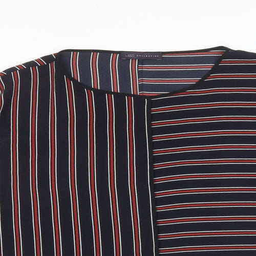 Marks and Spencer Womens Blue Striped Polyester Basic T-Shirt Size 18 Round Neck