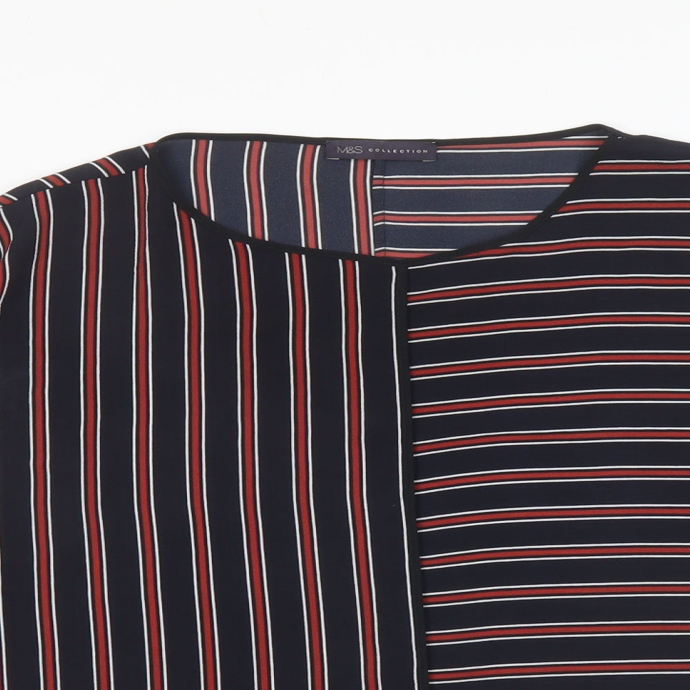 Marks and Spencer Womens Blue Striped Polyester Basic T-Shirt Size 18 Round Neck