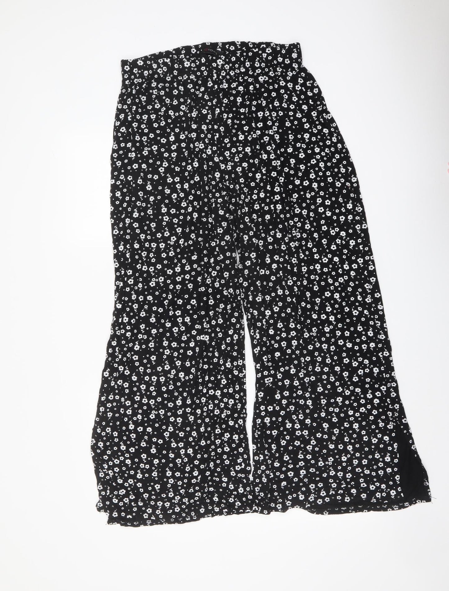 Yours Womens Black Floral Viscose Trousers Size 20 L26 in Regular