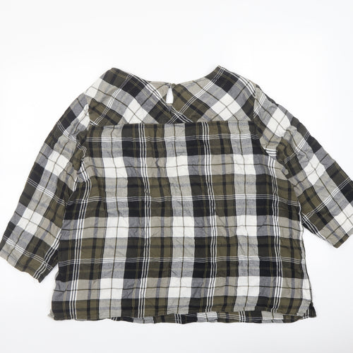 Marks and Spencer Womens Green Plaid Cotton Basic Blouse Size 20 Boat Neck