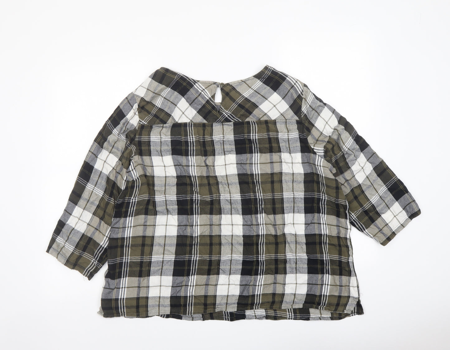 Marks and Spencer Womens Green Plaid Cotton Basic Blouse Size 20 Boat Neck