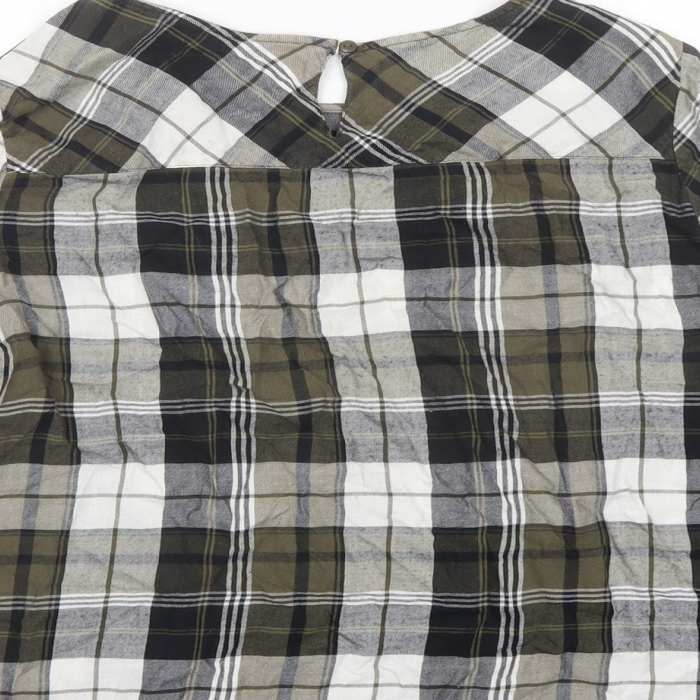 Marks and Spencer Womens Green Plaid Cotton Basic Blouse Size 20 Boat Neck