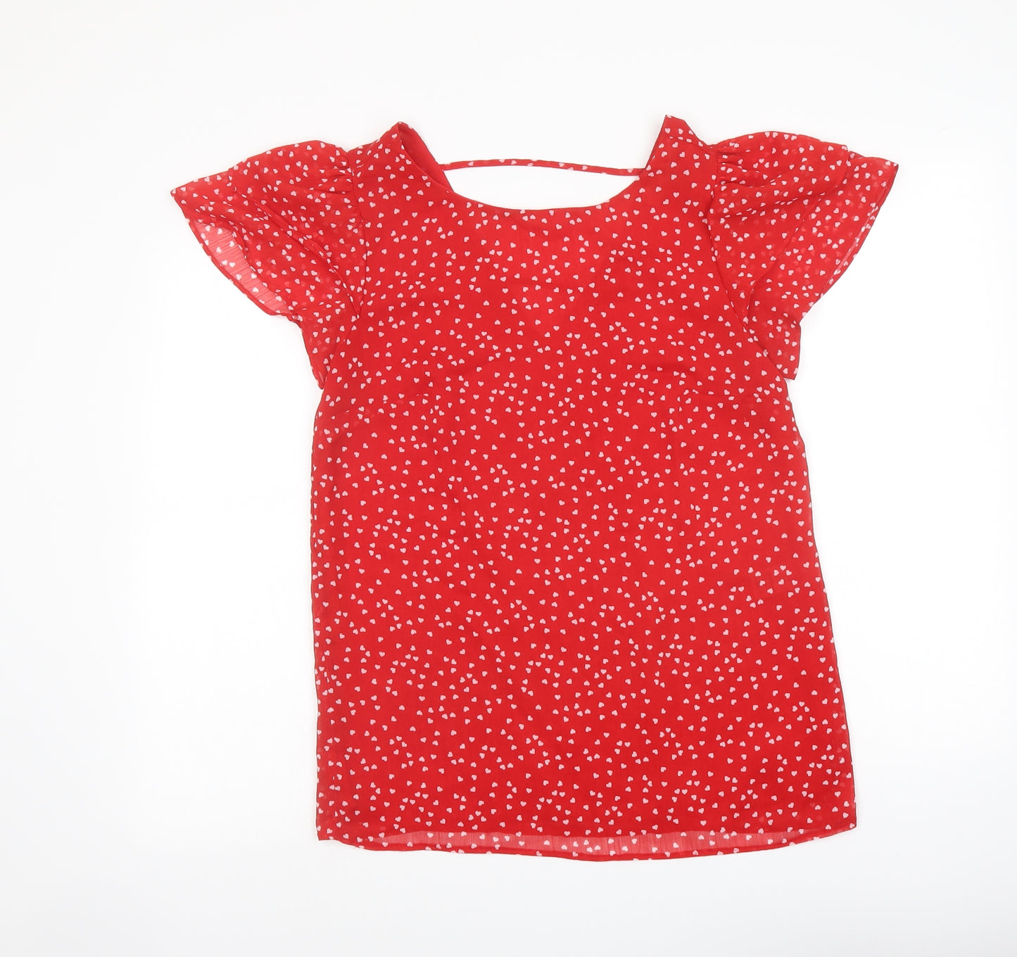 Dorothy Perkins Womens Red Geometric Polyester Basic Blouse Size 8 Boat Neck - Heart Print