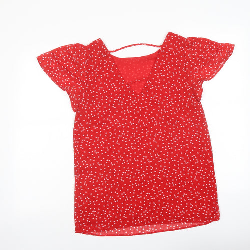 Dorothy Perkins Womens Red Geometric Polyester Basic Blouse Size 8 Boat Neck - Heart Print