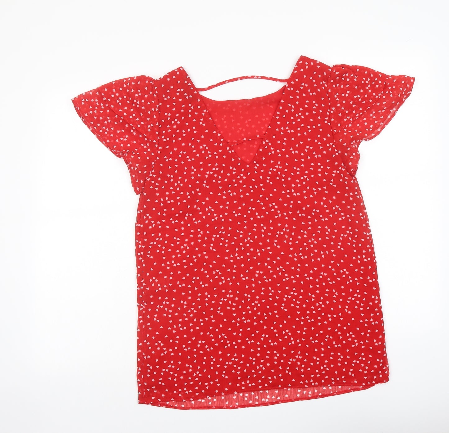 Dorothy Perkins Womens Red Geometric Polyester Basic Blouse Size 8 Boat Neck - Heart Print