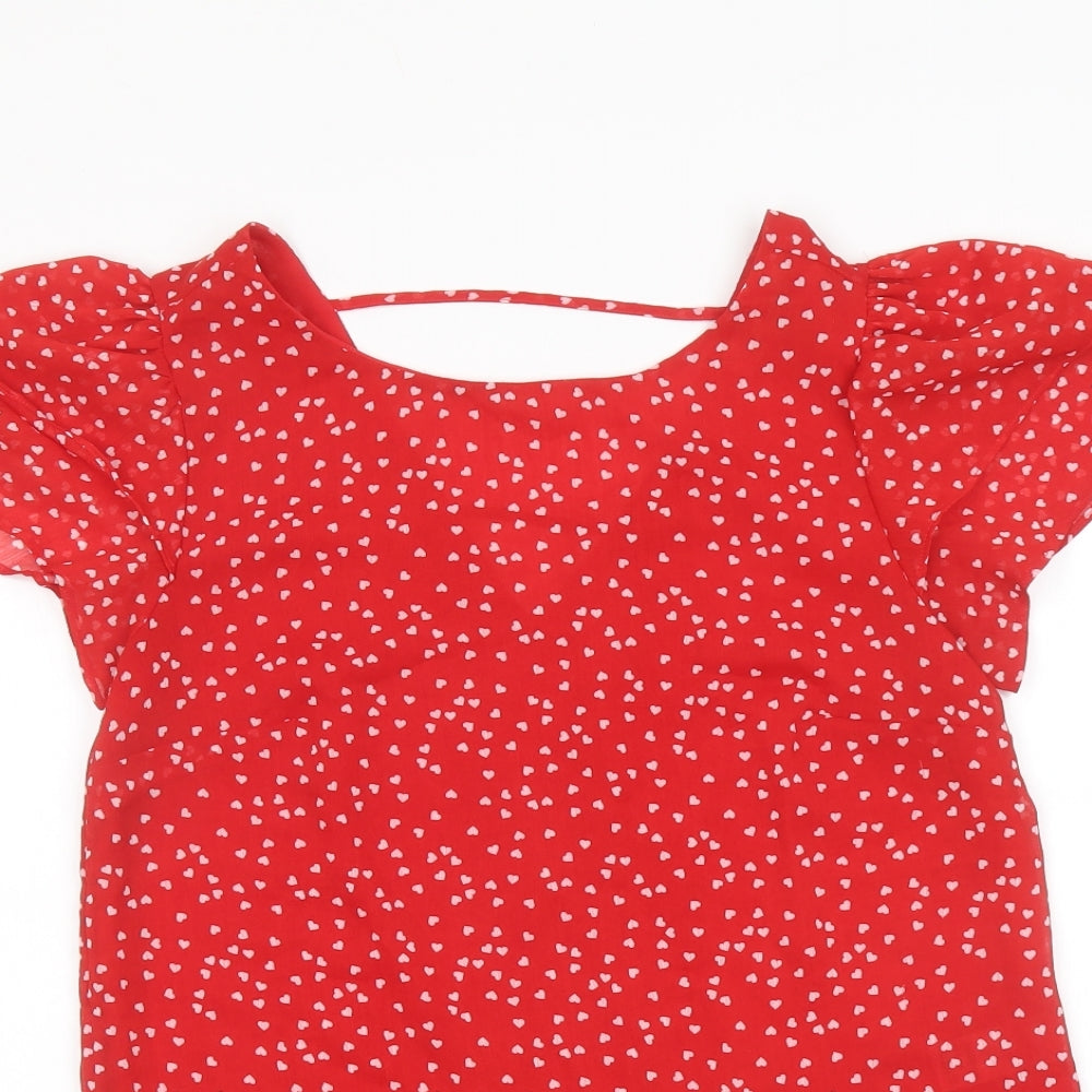 Dorothy Perkins Womens Red Geometric Polyester Basic Blouse Size 8 Boat Neck - Heart Print