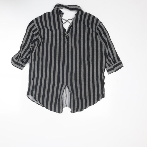 River Island Womens Black Striped Viscose Basic Blouse Size 8 Collared