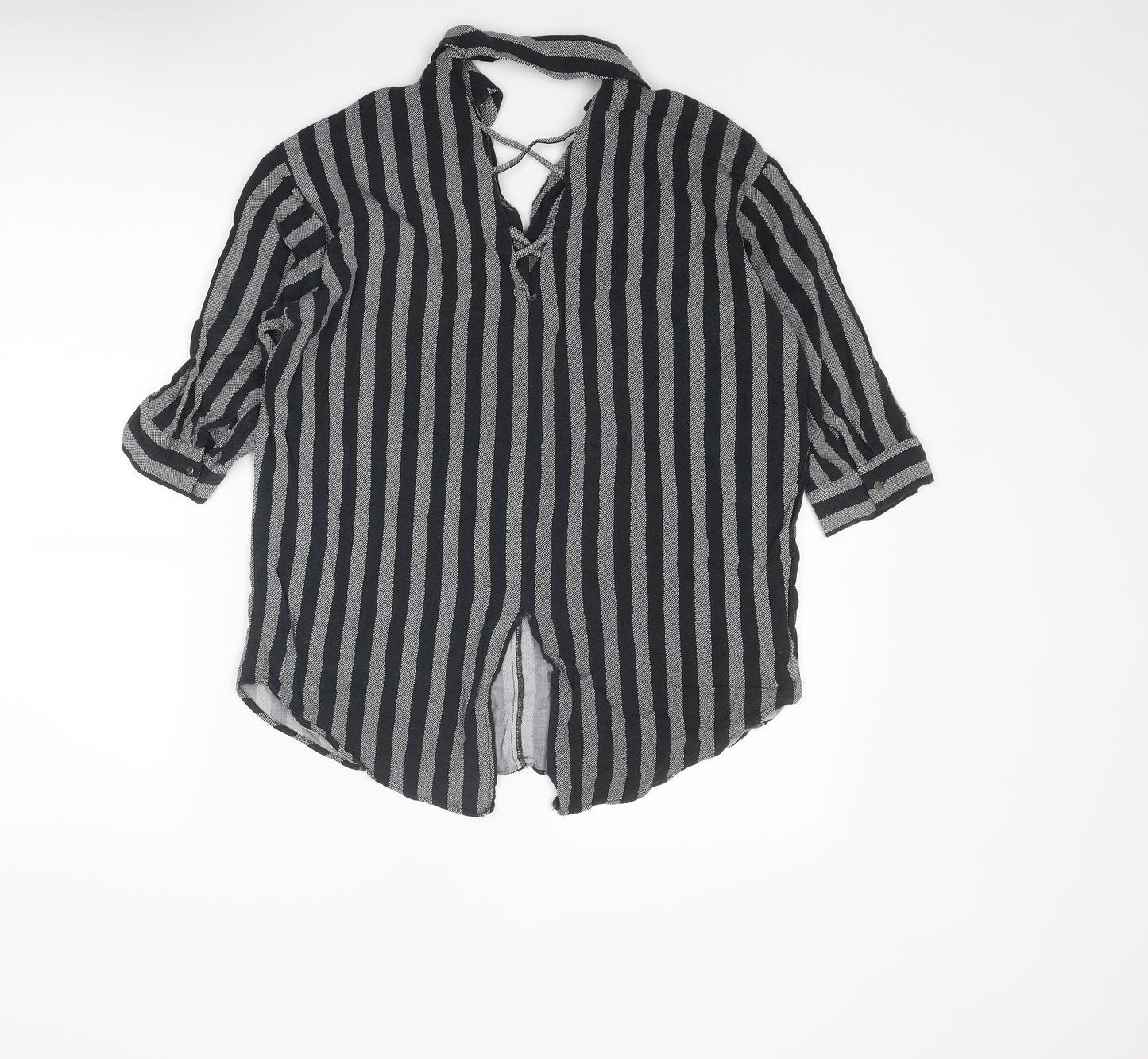 River Island Womens Black Striped Viscose Basic Blouse Size 8 Collared