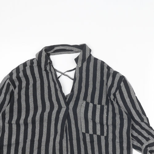 River Island Womens Black Striped Viscose Basic Blouse Size 8 Collared