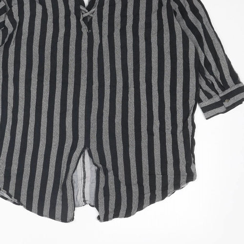 River Island Womens Black Striped Viscose Basic Blouse Size 8 Collared