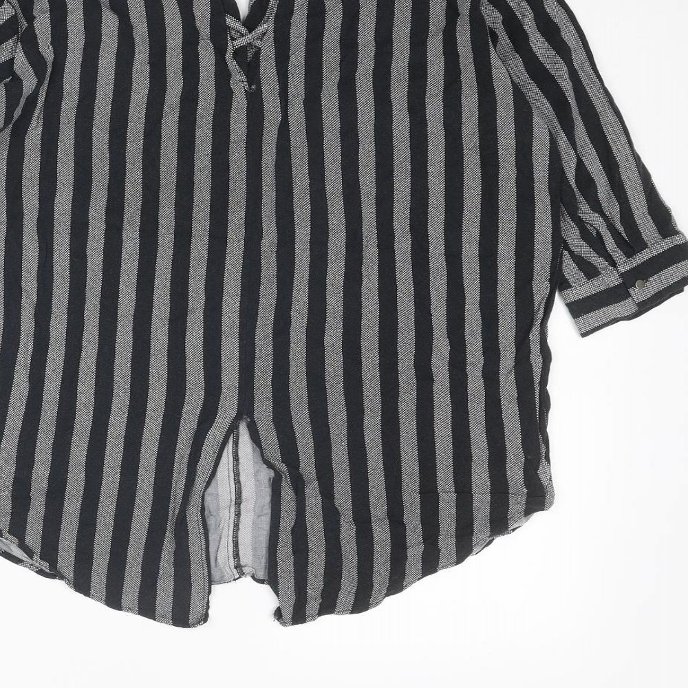 River Island Womens Black Striped Viscose Basic Blouse Size 8 Collared