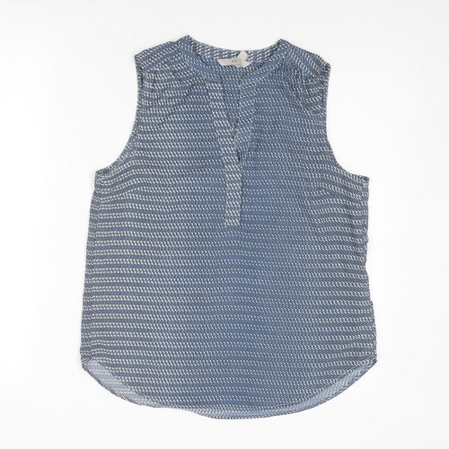 H&M Womens Blue Geometric Polyester Basic Blouse Size 8 V-Neck