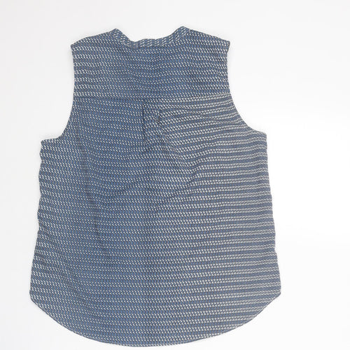 H&M Womens Blue Geometric Polyester Basic Blouse Size 8 V-Neck