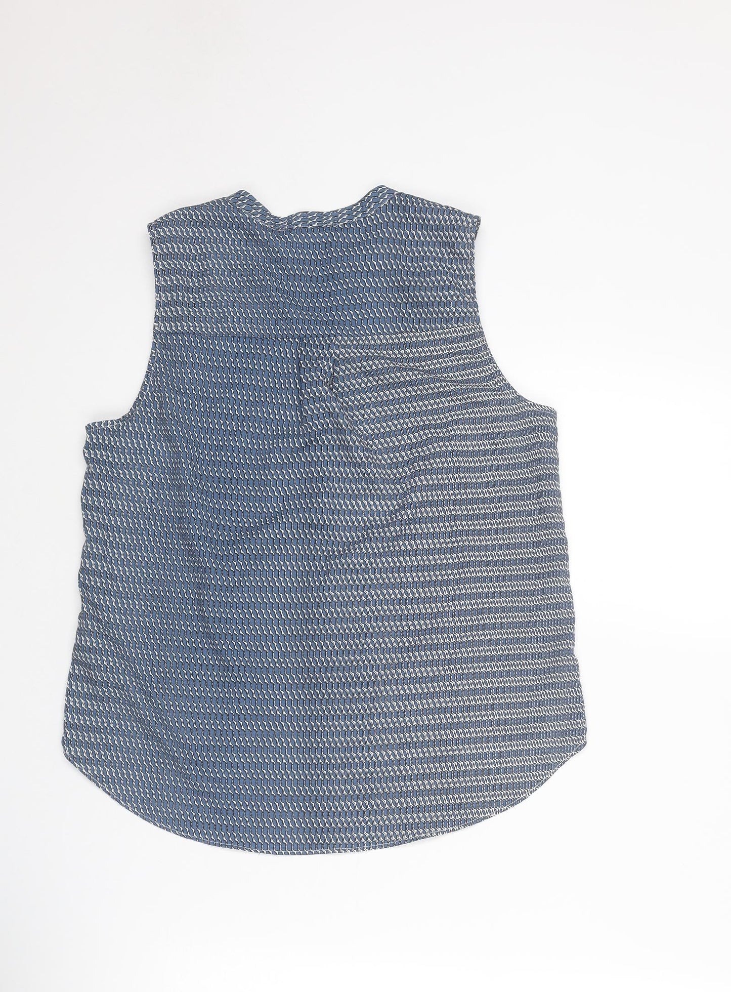 H&M Womens Blue Geometric Polyester Basic Blouse Size 8 V-Neck