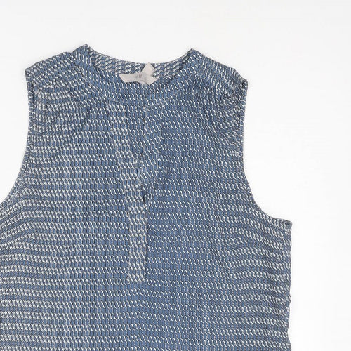 H&M Womens Blue Geometric Polyester Basic Blouse Size 8 V-Neck