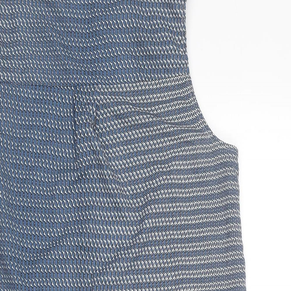 H&M Womens Blue Geometric Polyester Basic Blouse Size 8 V-Neck