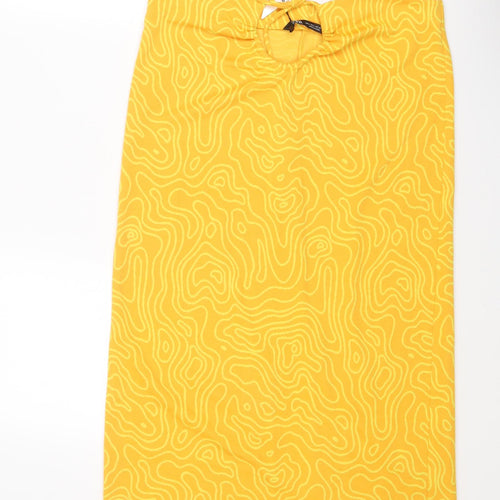 Zara Womens Yellow Geometric Polyester A-Line Skirt Size L Tie