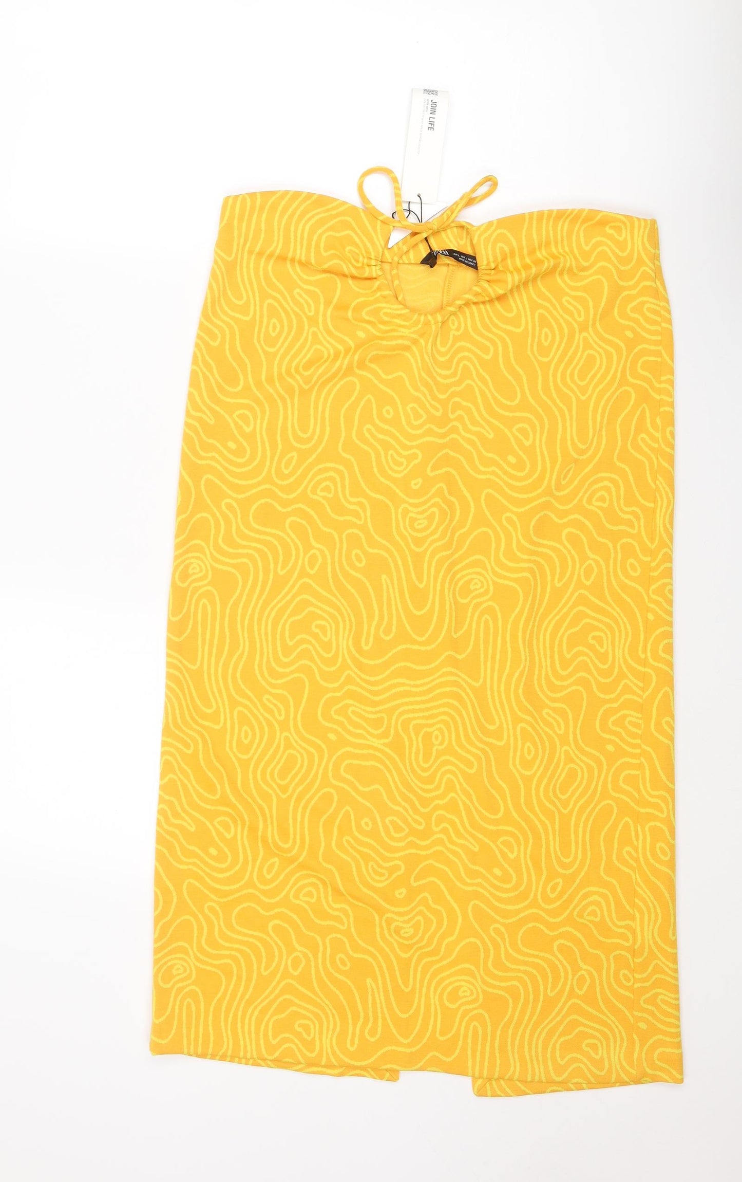 Zara Womens Yellow Geometric Polyester A-Line Skirt Size L Tie