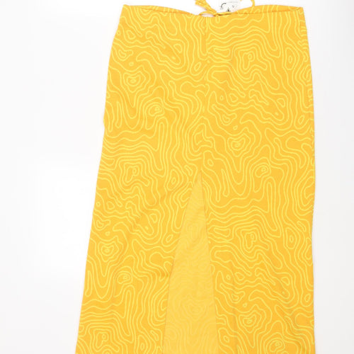 Zara Womens Yellow Geometric Polyester A-Line Skirt Size L Tie