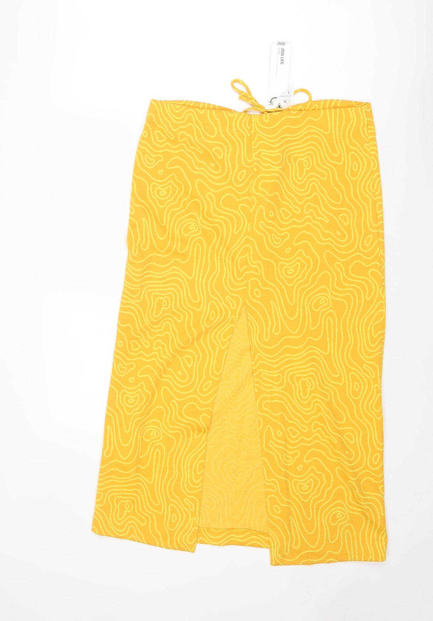 Zara Womens Yellow Geometric Polyester A-Line Skirt Size L Tie