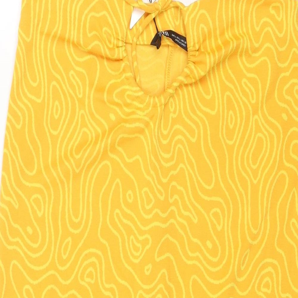 Zara Womens Yellow Geometric Polyester A-Line Skirt Size L Tie