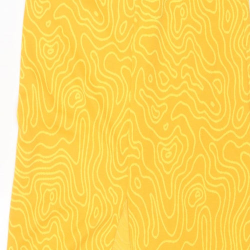 Zara Womens Yellow Geometric Polyester A-Line Skirt Size L Tie