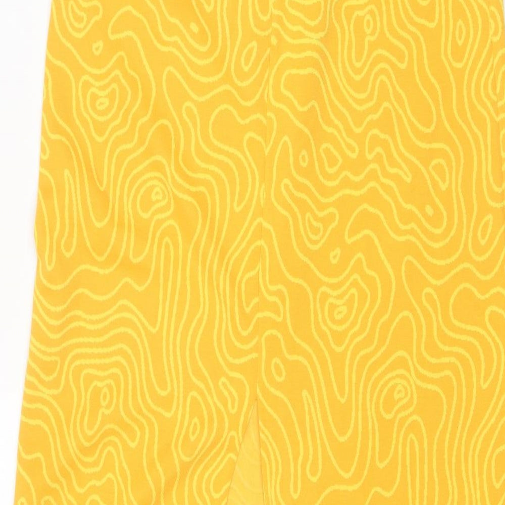 Zara Womens Yellow Geometric Polyester A-Line Skirt Size L Tie