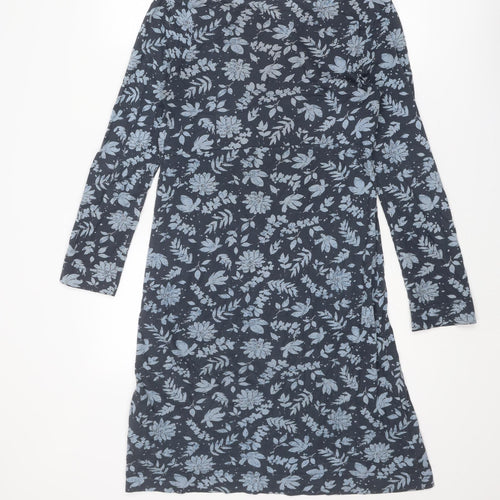Weird Fish Womens Blue Floral Cotton A-Line Size 10 Boat Neck Pullover