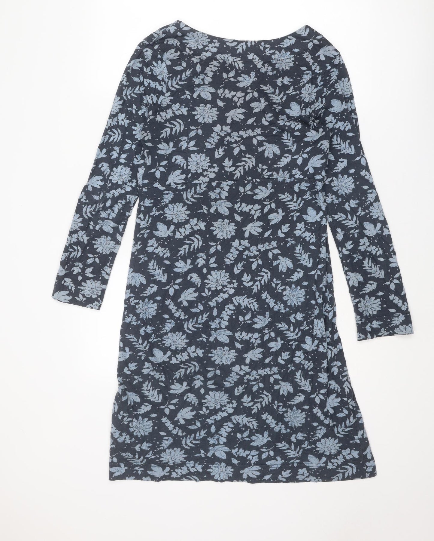 Weird Fish Womens Blue Floral Cotton A-Line Size 10 Boat Neck Pullover