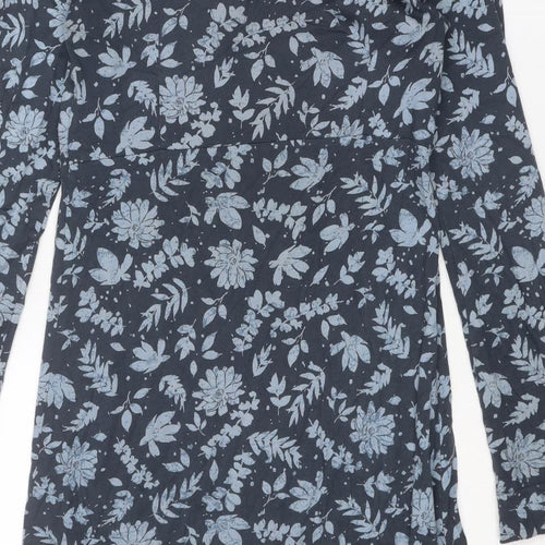 Weird Fish Womens Blue Floral Cotton A-Line Size 10 Boat Neck Pullover