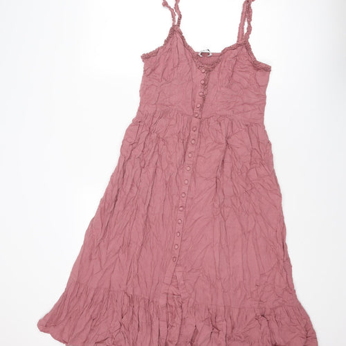 Patrons of Peace Womens Purple Viscose Slip Dress Size M V-Neck Button