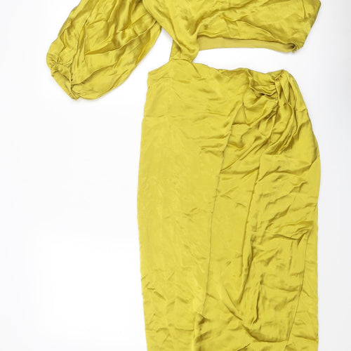 Zara Womens Yellow Polyester Bodycon Size S One Shoulder Zip - Asymmetric Neckline