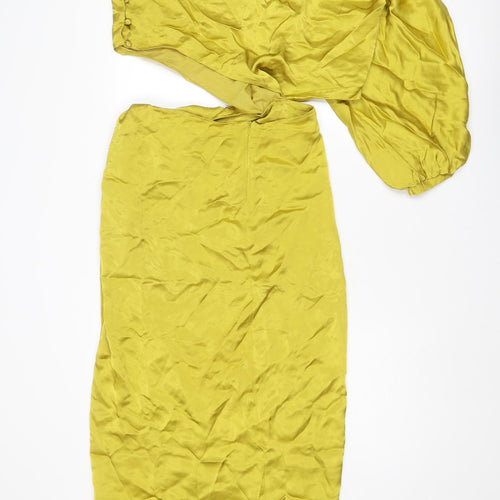 Zara Womens Yellow Polyester Bodycon Size S One Shoulder Zip - Asymmetric Neckline