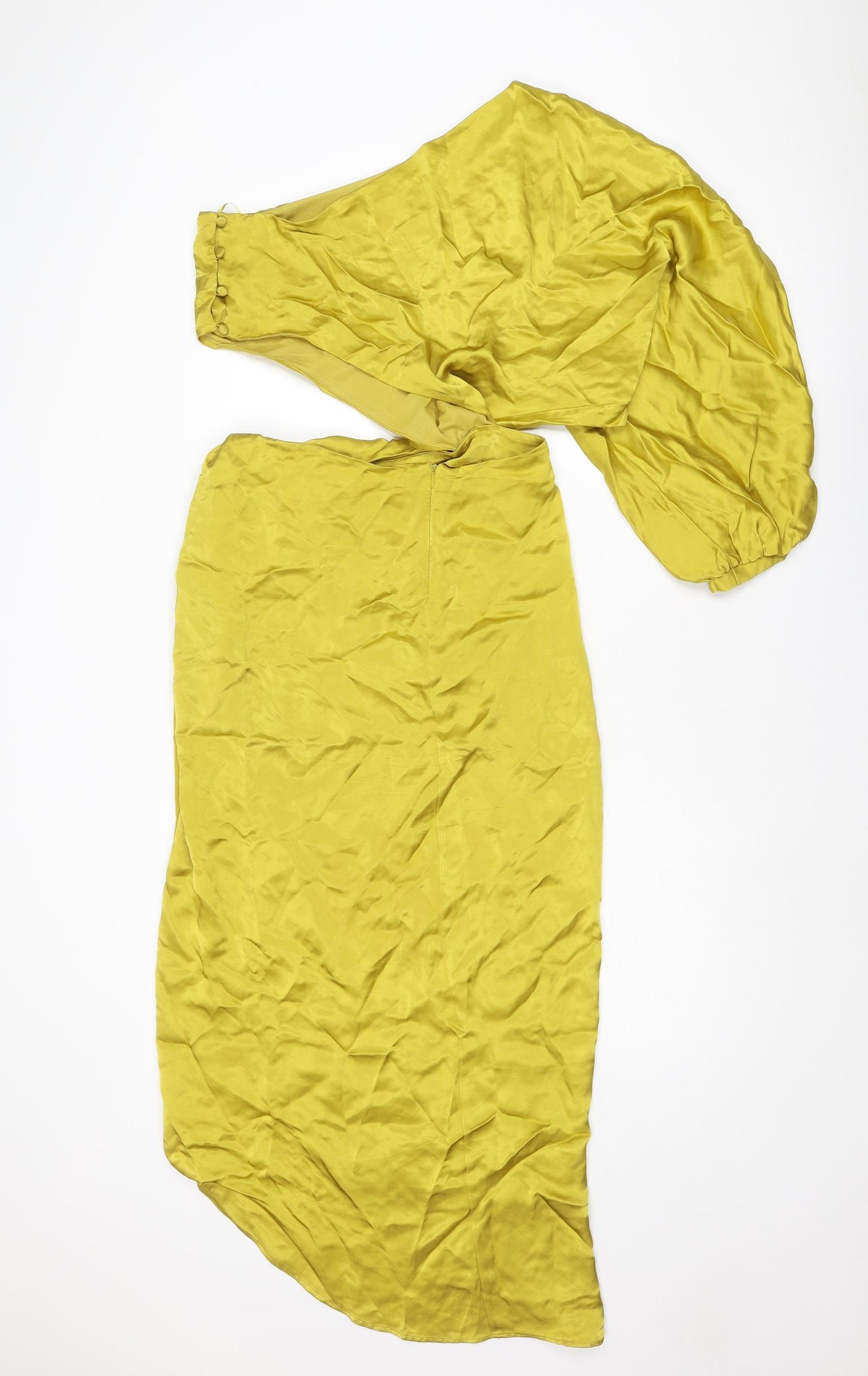 Zara Womens Yellow Polyester Bodycon Size S One Shoulder Zip - Asymmetric Neckline