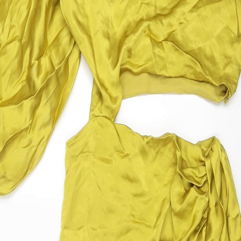 Zara Womens Yellow Polyester Bodycon Size S One Shoulder Zip - Asymmetric Neckline