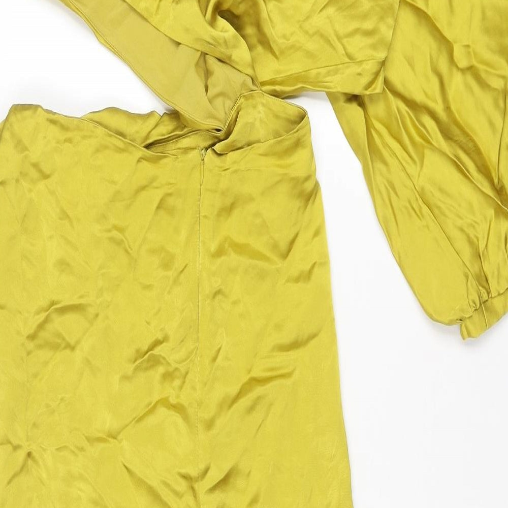 Zara Womens Yellow Polyester Bodycon Size S One Shoulder Zip - Asymmetric Neckline