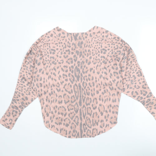 Quiz Womens Pink Round Neck Animal Print Viscose Pullover Jumper Size S - Leopard Print