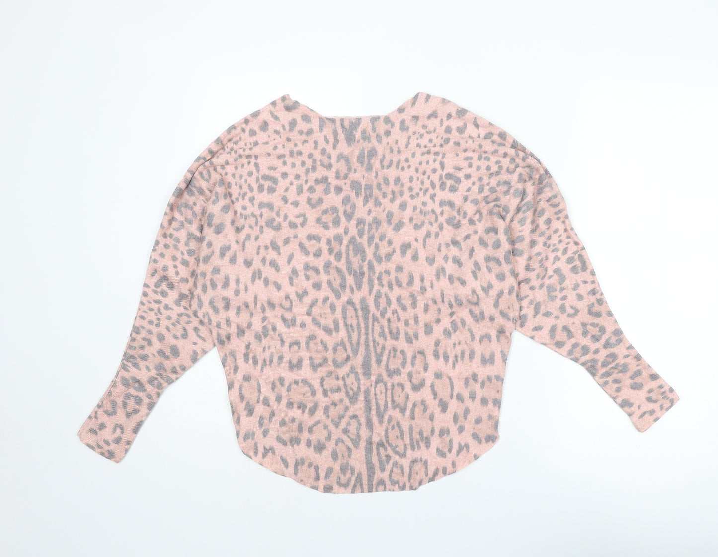 Quiz Womens Pink Round Neck Animal Print Viscose Pullover Jumper Size S - Leopard Print