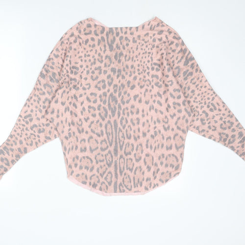 Quiz Womens Pink Round Neck Animal Print Viscose Pullover Jumper Size S - Leopard Print