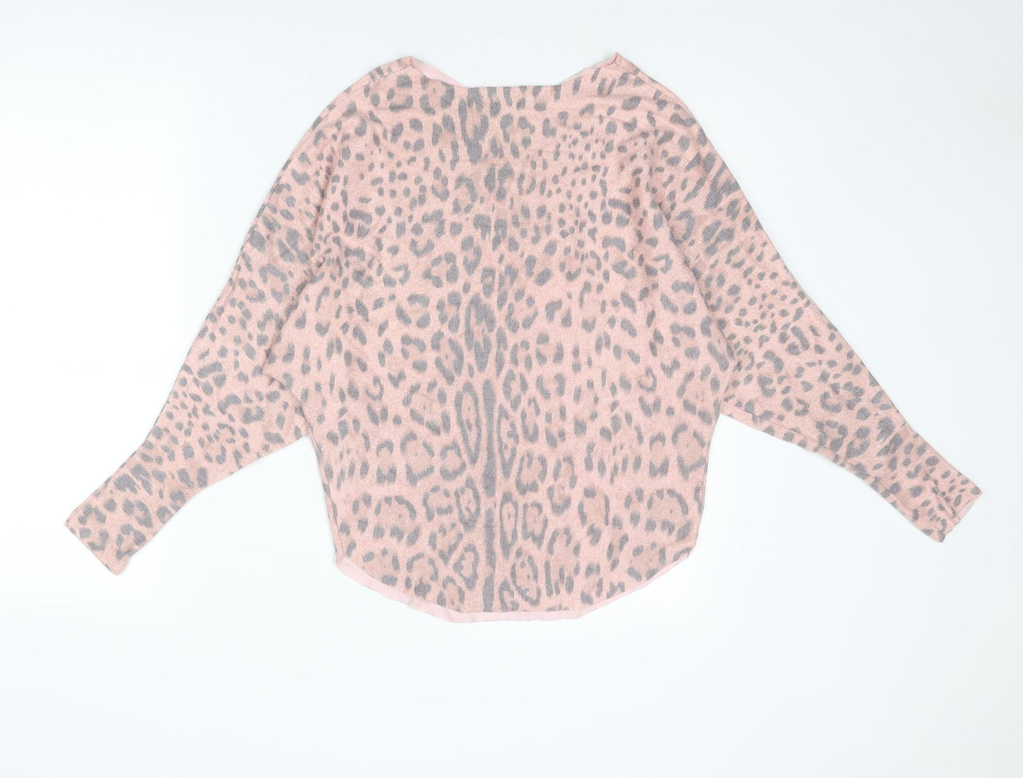 Quiz Womens Pink Round Neck Animal Print Viscose Pullover Jumper Size S - Leopard Print