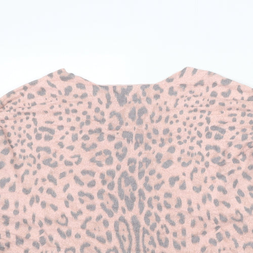 Quiz Womens Pink Round Neck Animal Print Viscose Pullover Jumper Size S - Leopard Print