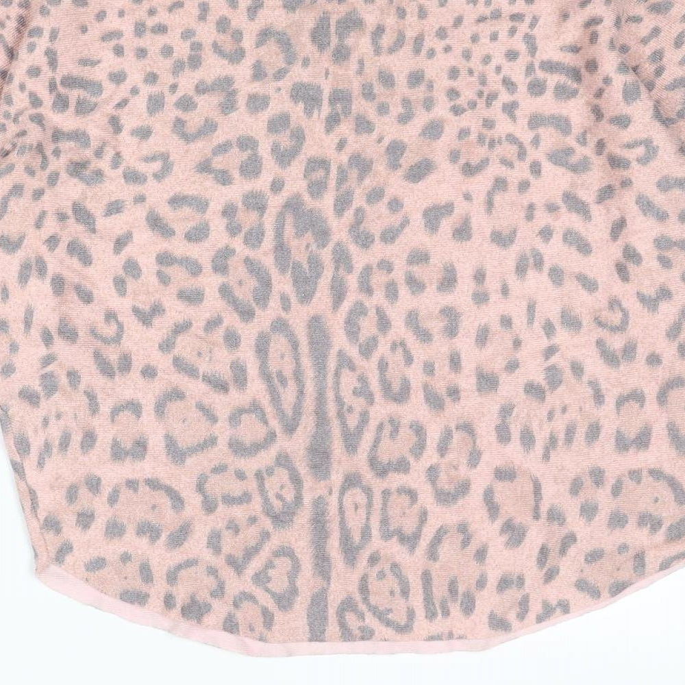Quiz Womens Pink Round Neck Animal Print Viscose Pullover Jumper Size S - Leopard Print