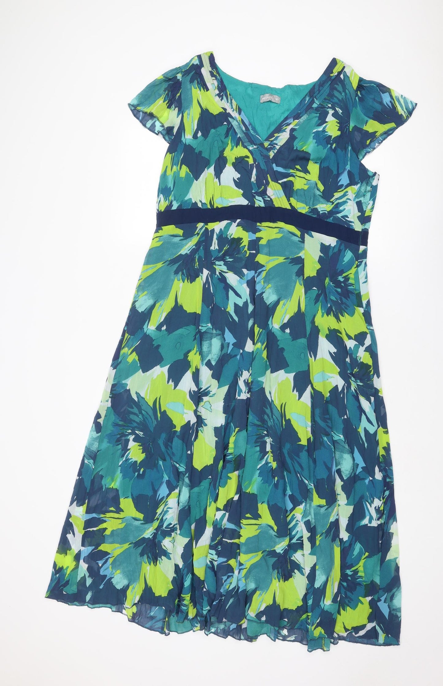 Per Una Womens Blue Floral Polyester A-Line Size 18 V-Neck Zip