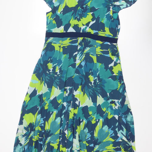 Per Una Womens Blue Floral Polyester A-Line Size 18 V-Neck Zip