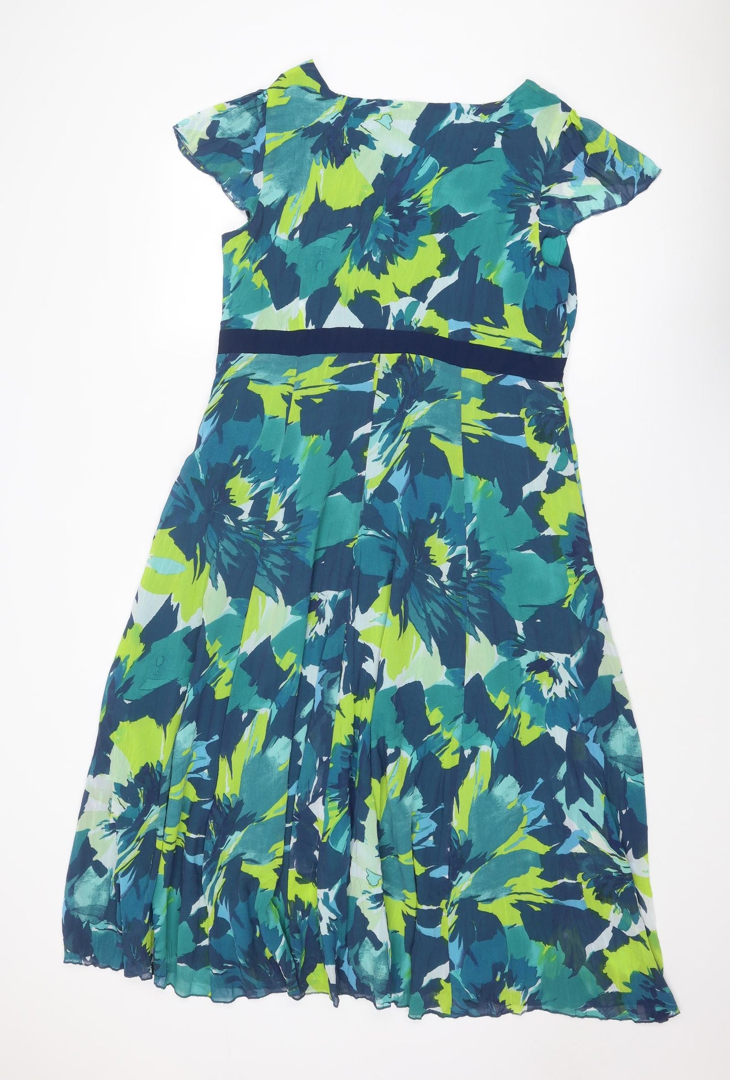 Per Una Womens Blue Floral Polyester A-Line Size 18 V-Neck Zip