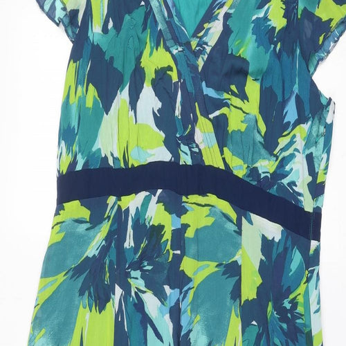 Per Una Womens Blue Floral Polyester A-Line Size 18 V-Neck Zip